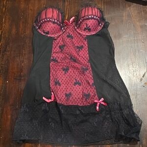 Per Lei Black & Pink Babydoll Chemise Lingerie - Small